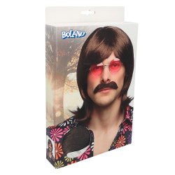 Hnedá pánska parochňa s fúzmi, retro štýl